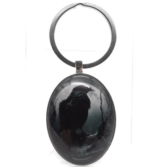 Keychain Bag Charm Black Raven Oval Gothic Wiccan emo vamp Viking Stylish Trendy - Picture 3 of 6